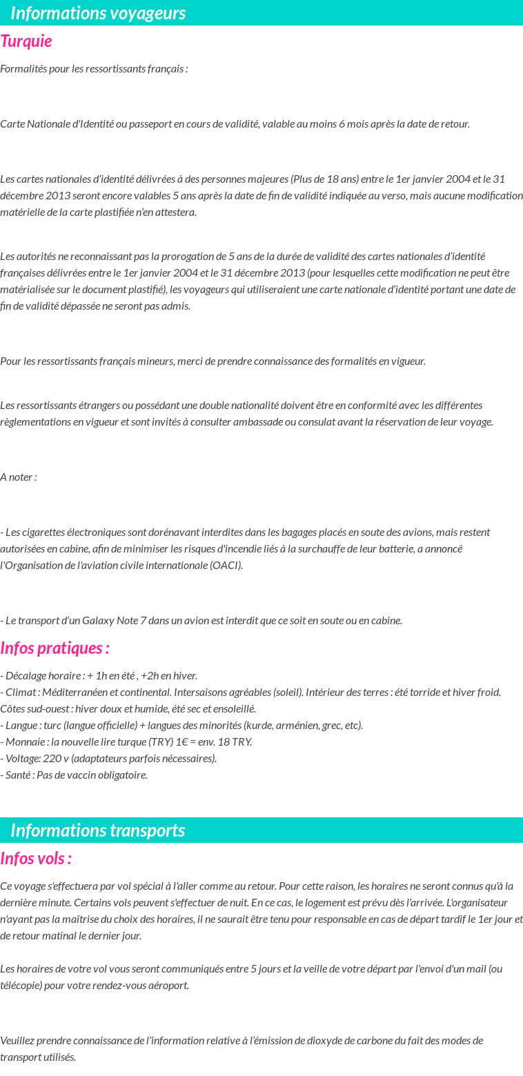 Formalités et infos voyageurs