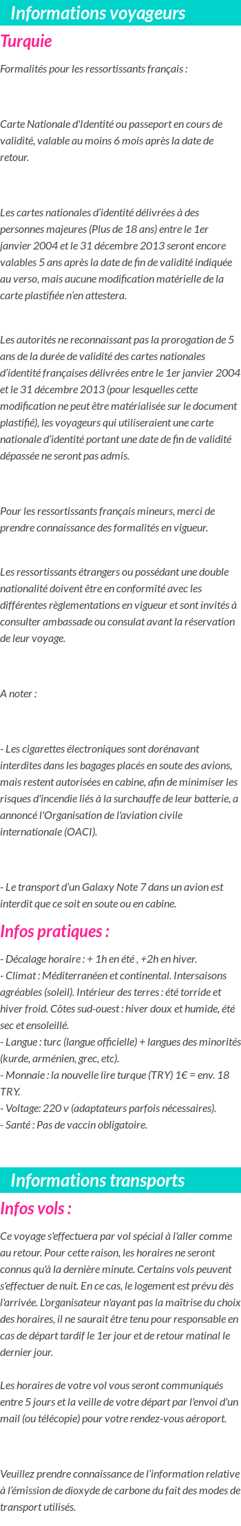 Formalités et infos voyageurs