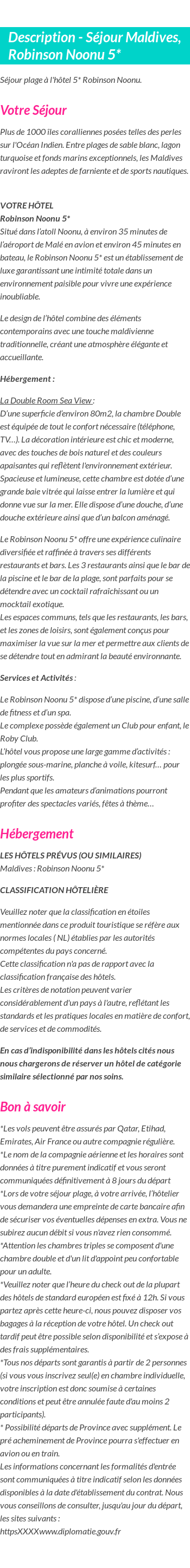 Détails du séjour