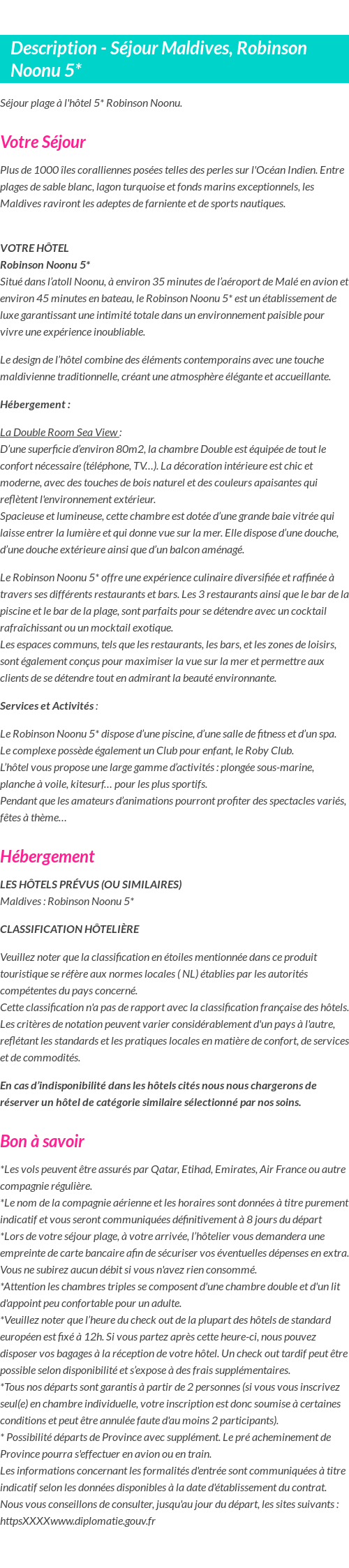 Détails du séjour