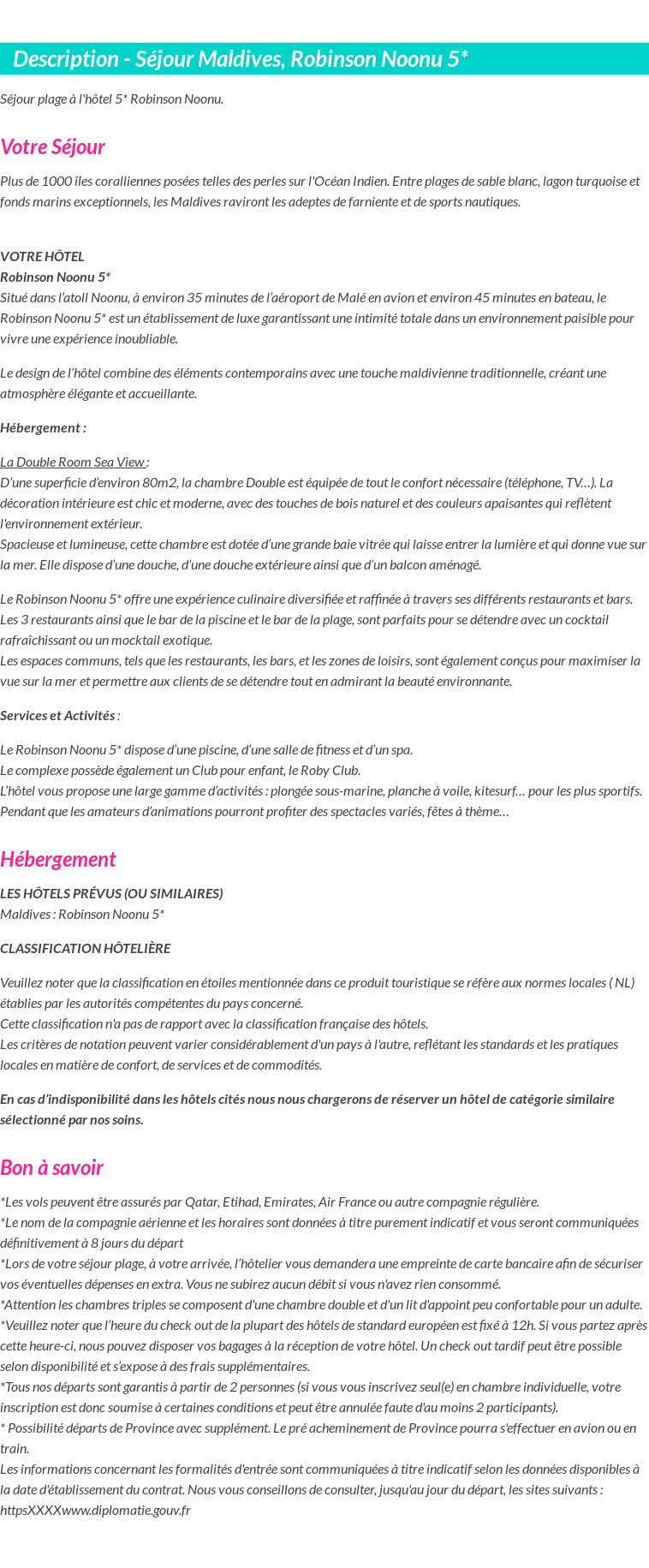 Détails du séjour