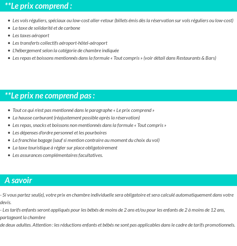 Conditions tarifaires