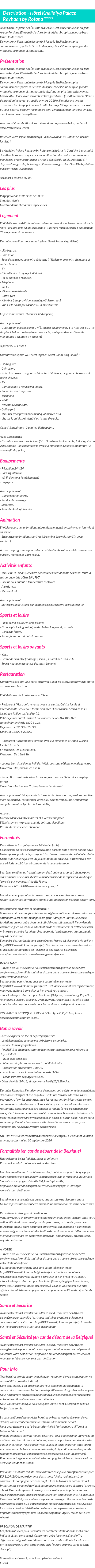 Détails du séjour