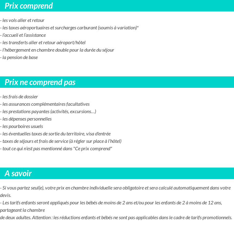 Conditions tarifaires