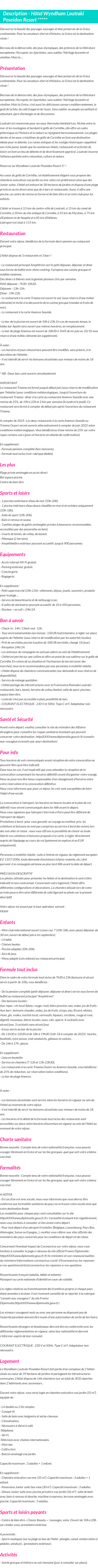 Détails du séjour