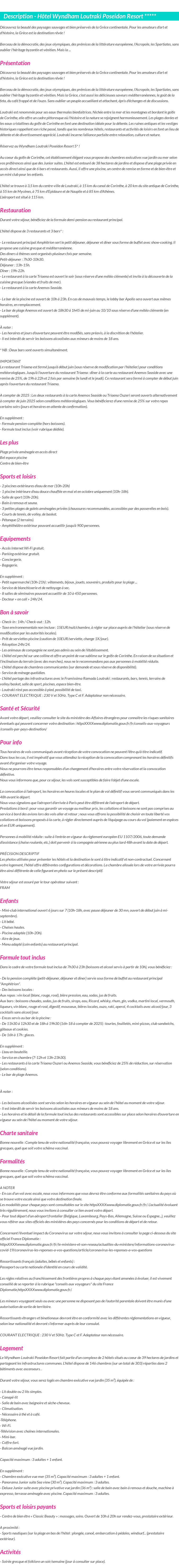 Détails du séjour