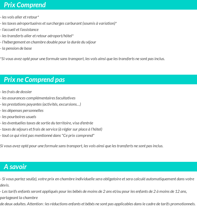 Conditions tarifaires