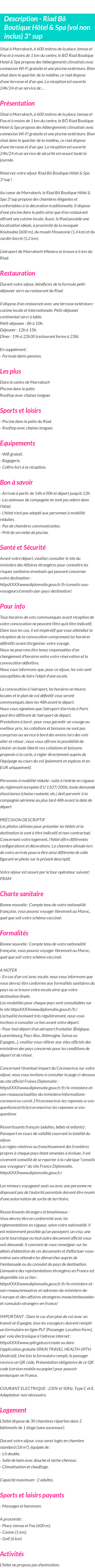 Détails du séjour