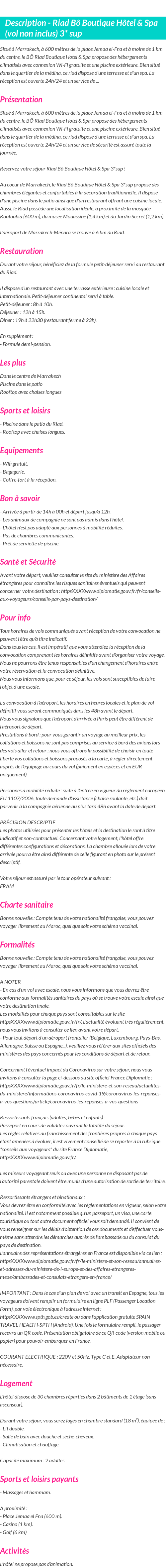 Détails du séjour