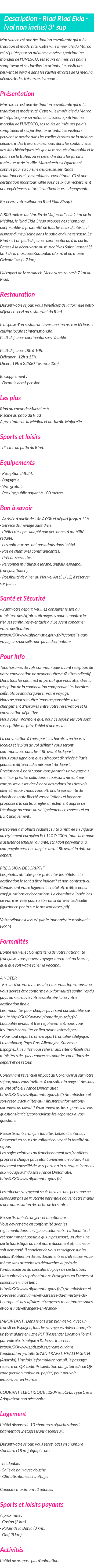 Détails du séjour