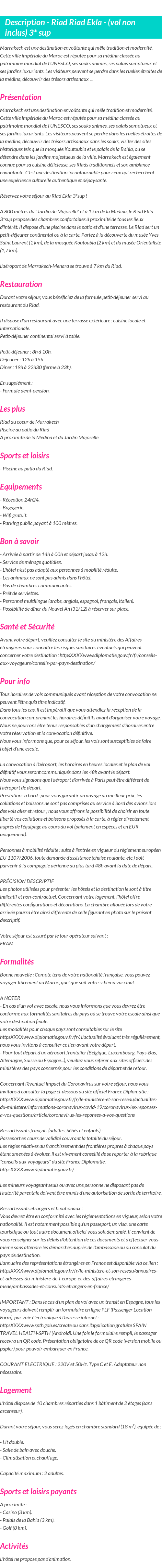 Détails du séjour