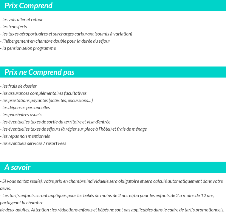 Conditions tarifaires