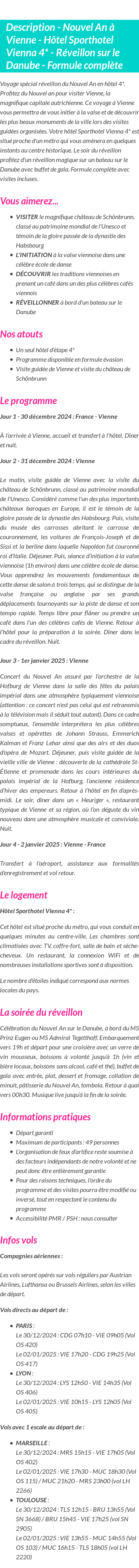 Détails du séjour
