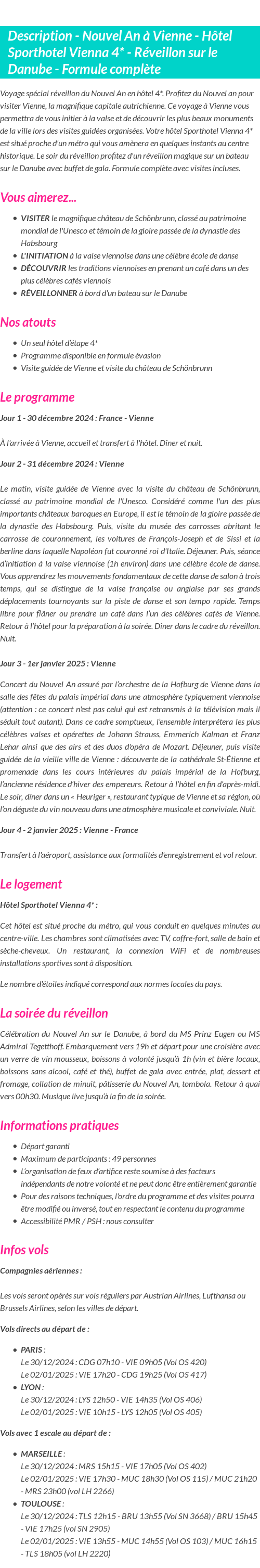 Détails du séjour