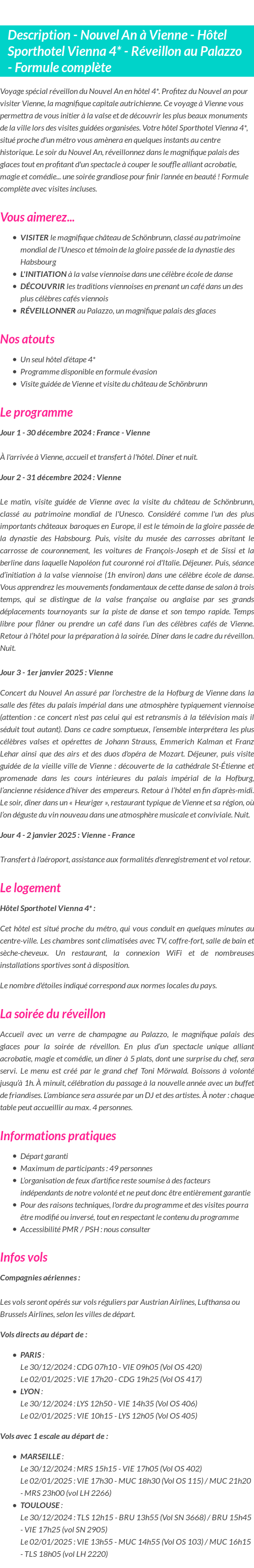 Détails du séjour