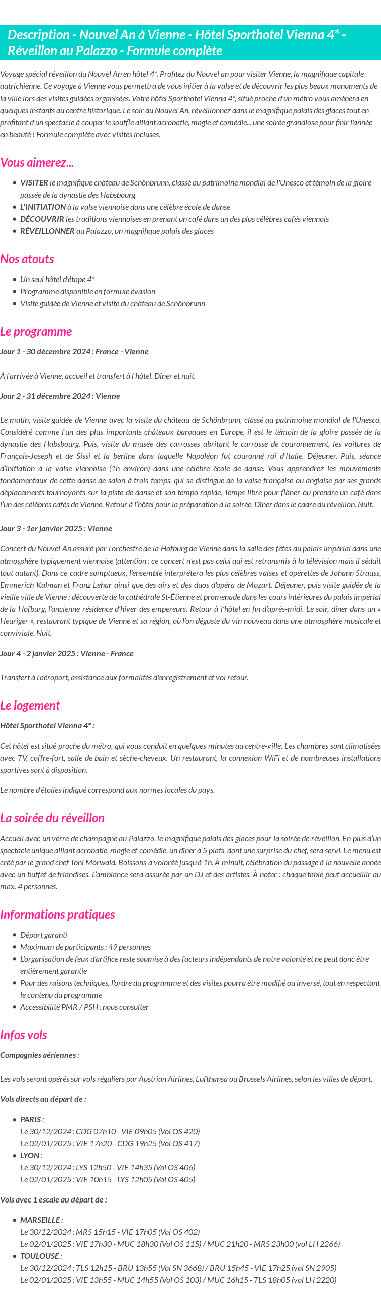 Détails du séjour