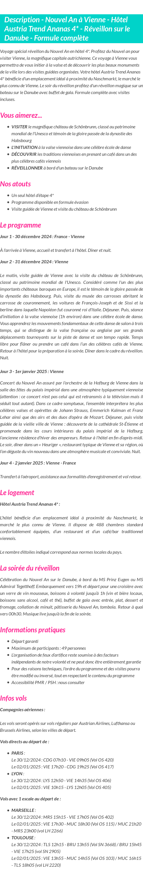 Détails du séjour