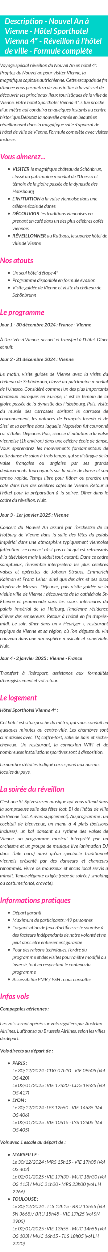 Détails du séjour