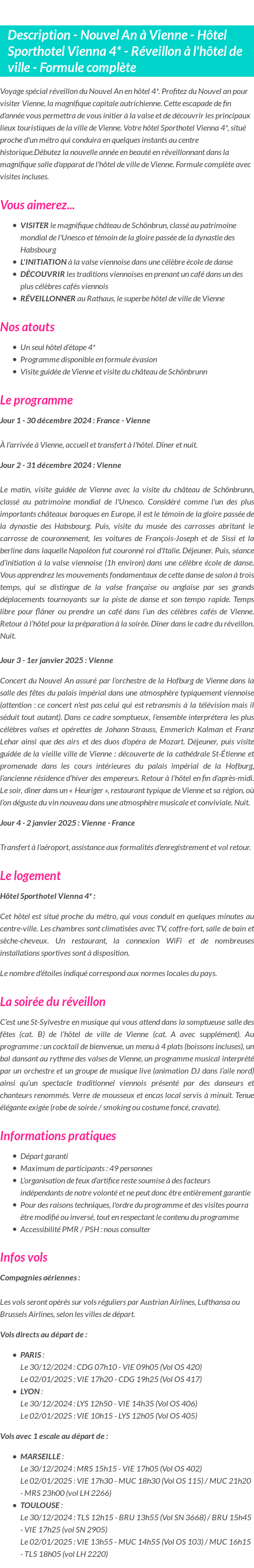 Détails du séjour