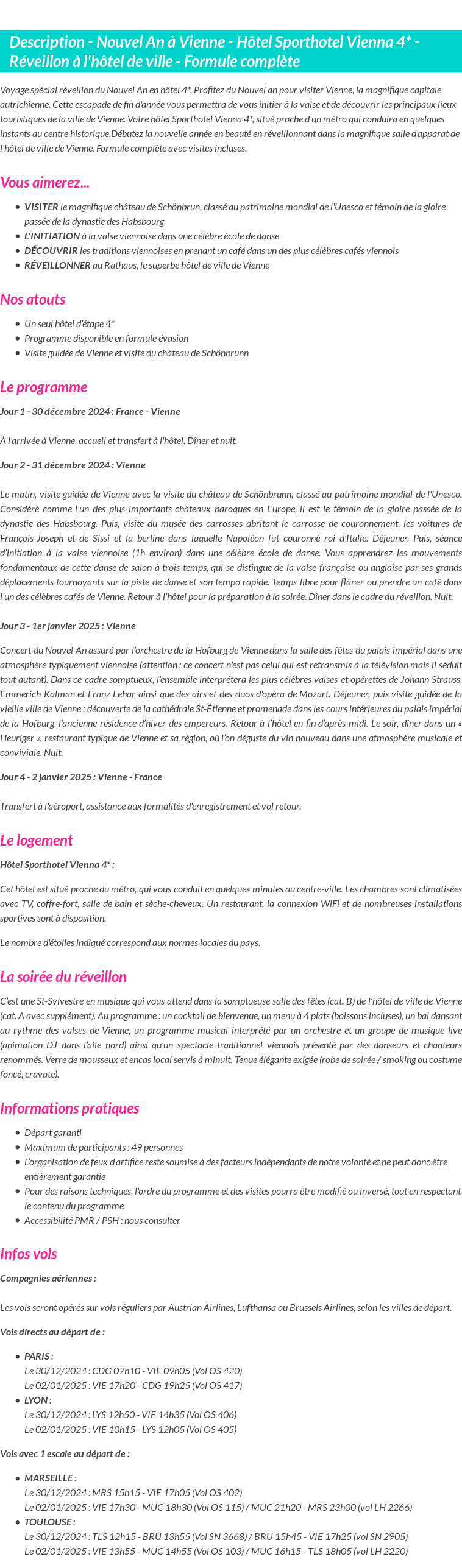 Détails du séjour