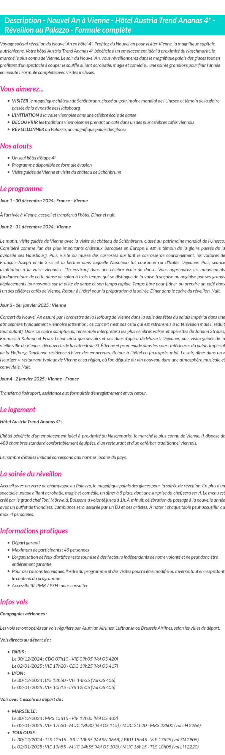 Détails du séjour