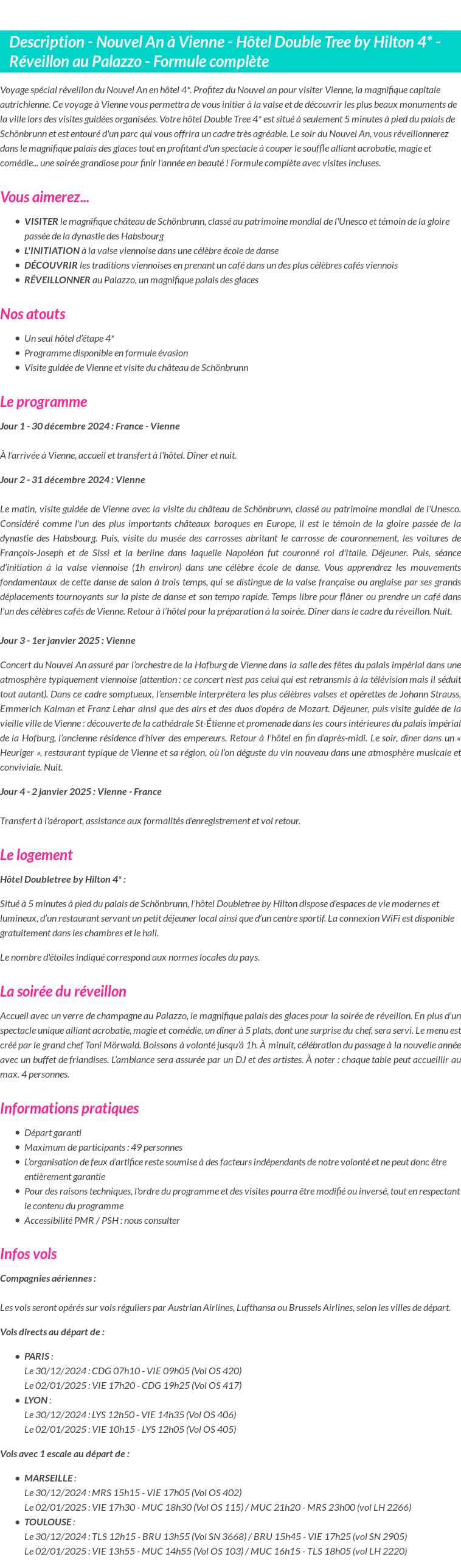 Détails du séjour