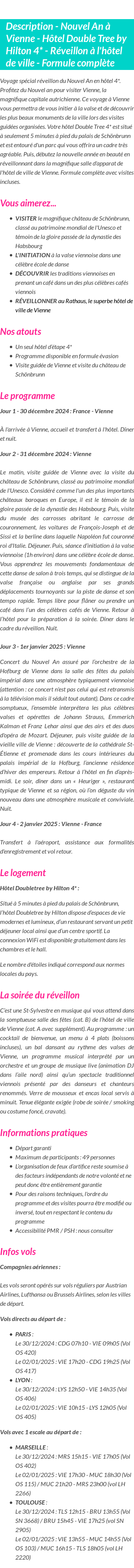 Détails du séjour