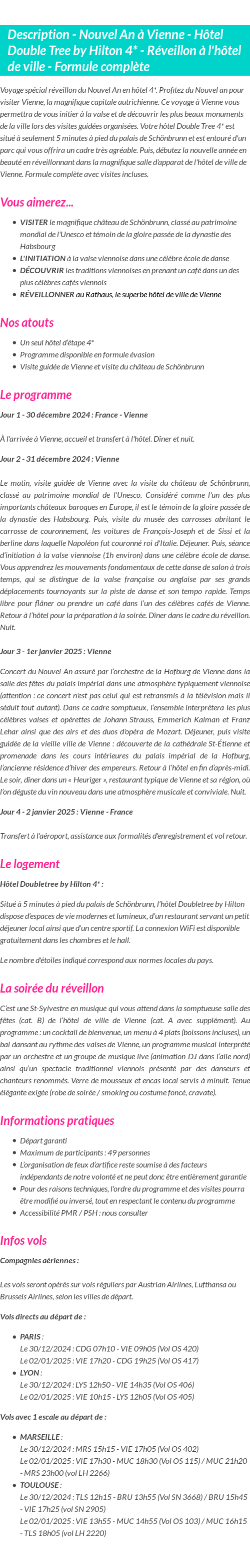 Détails du séjour