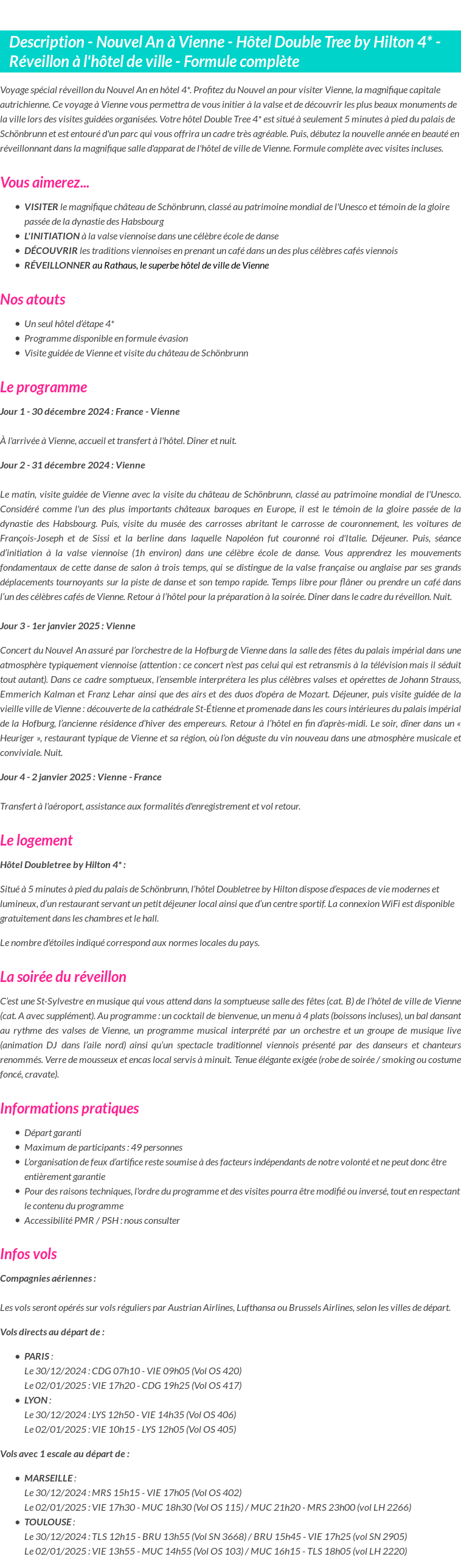 Détails du séjour