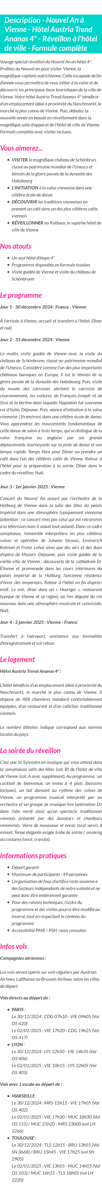 Détails du séjour
