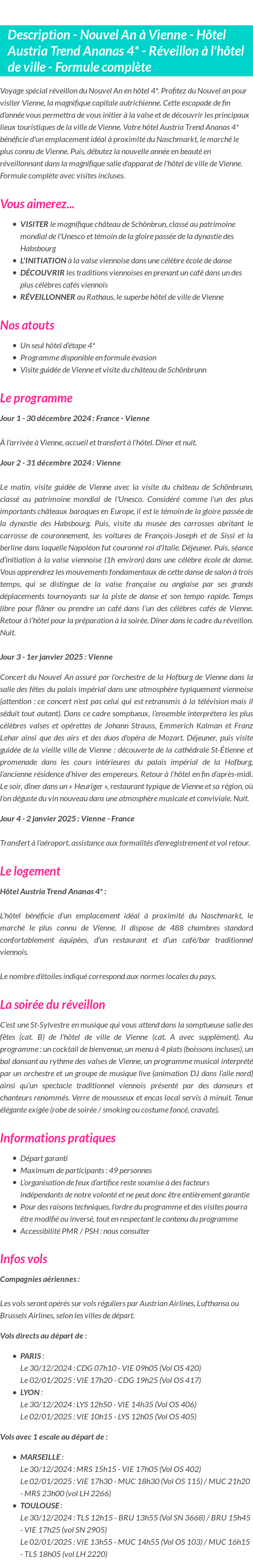 Détails du séjour