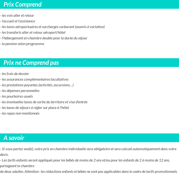 Conditions tarifaires