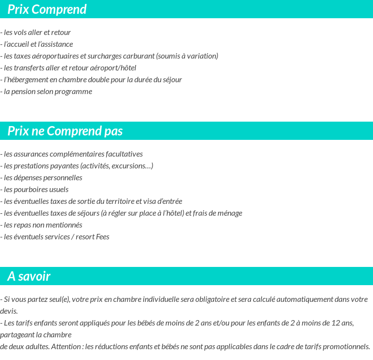 Conditions tarifaires