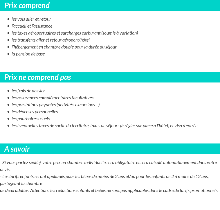 Conditions tarifaires