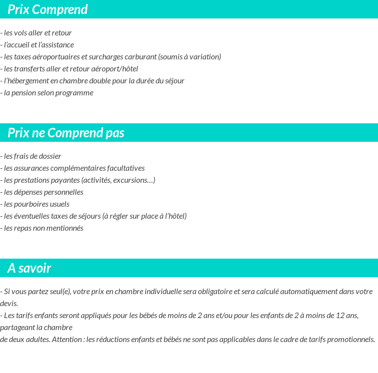 Conditions tarifaires