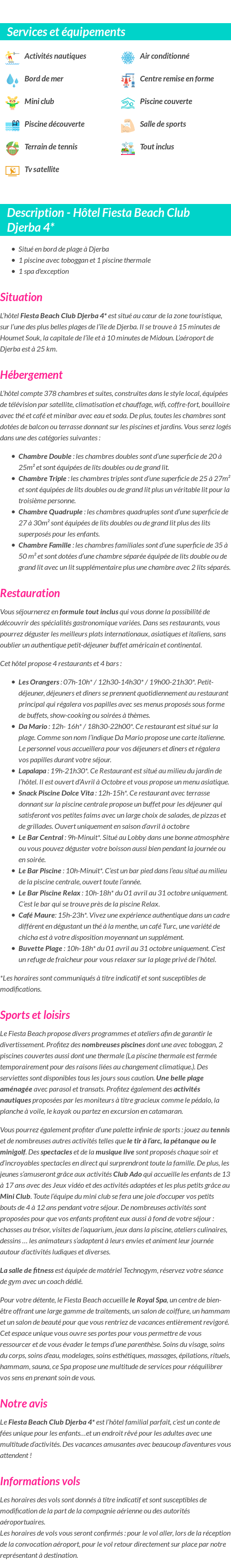 Détails du séjour