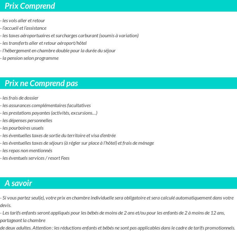 Conditions tarifaires