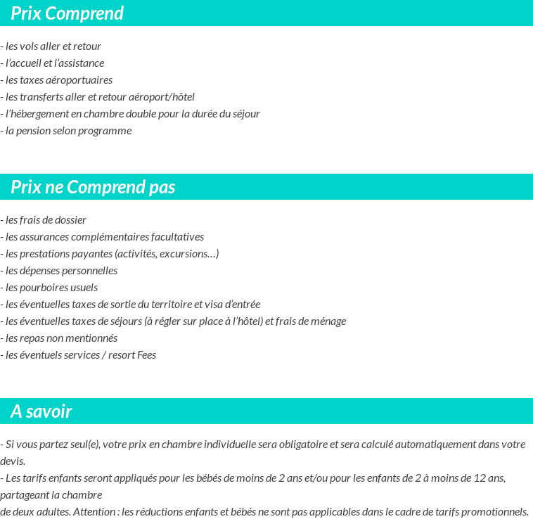 Conditions tarifaires