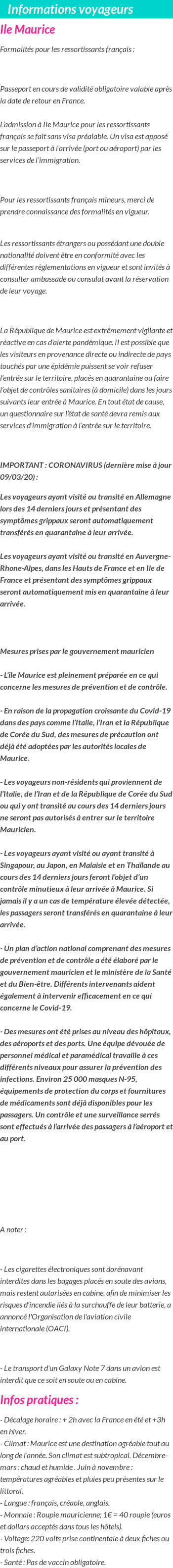 Formalités et infos voyageurs