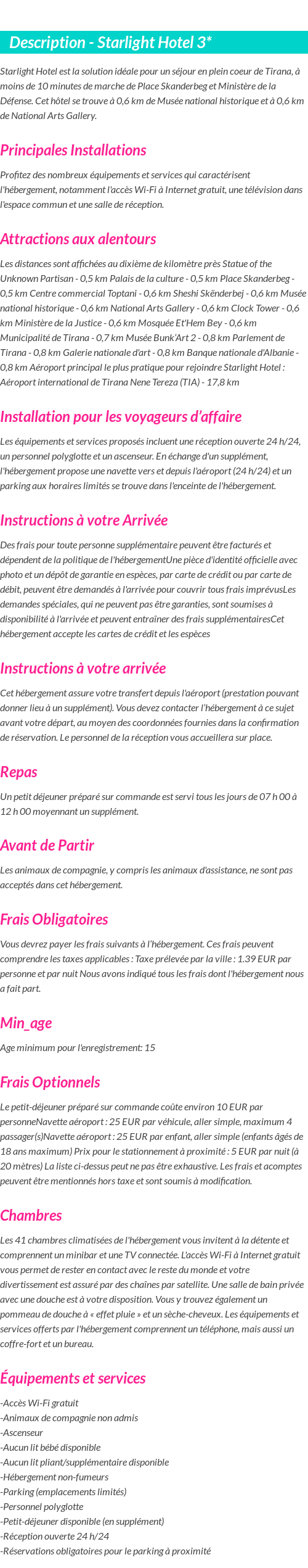 Détails du séjour