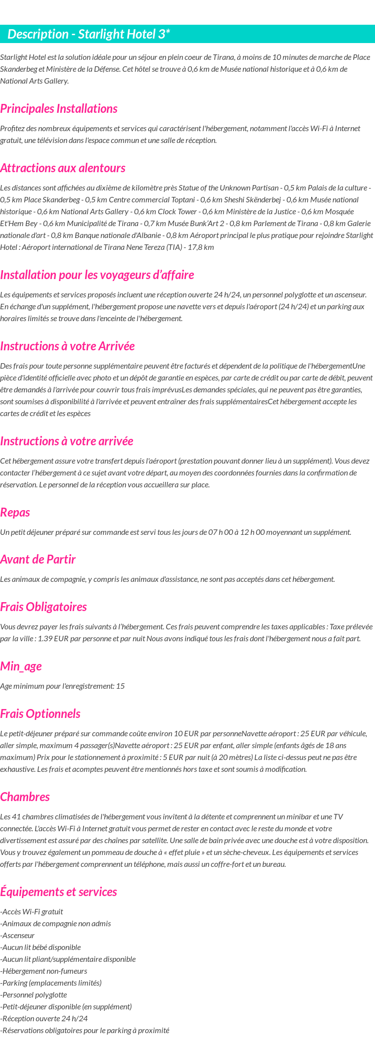 Détails du séjour