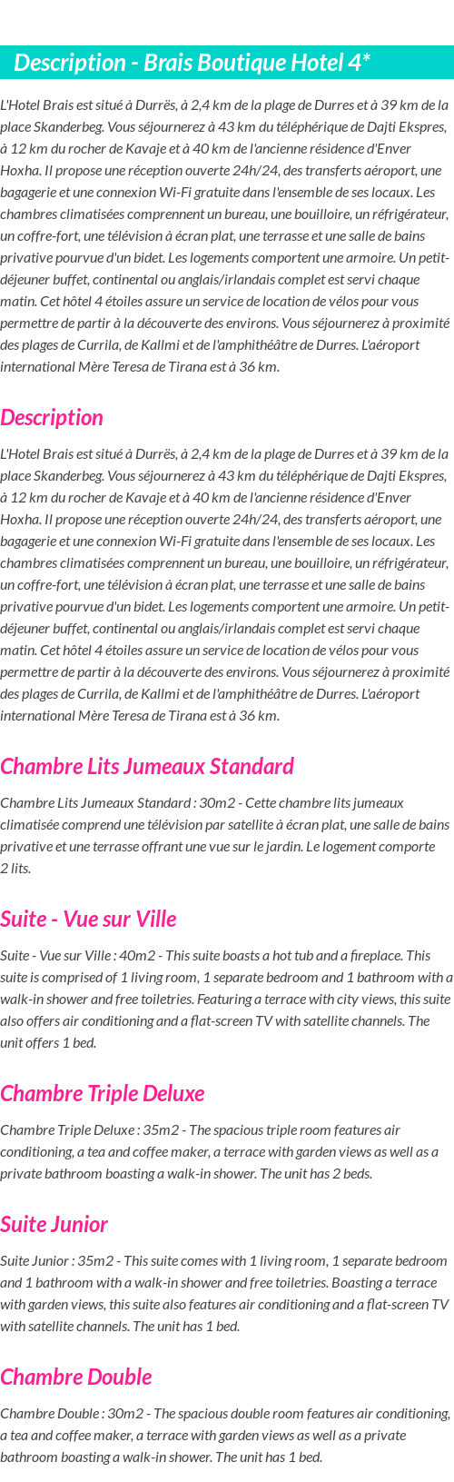 Détails du séjour