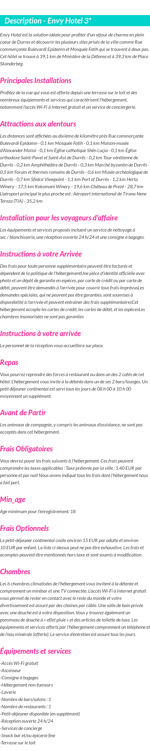 Détails du séjour