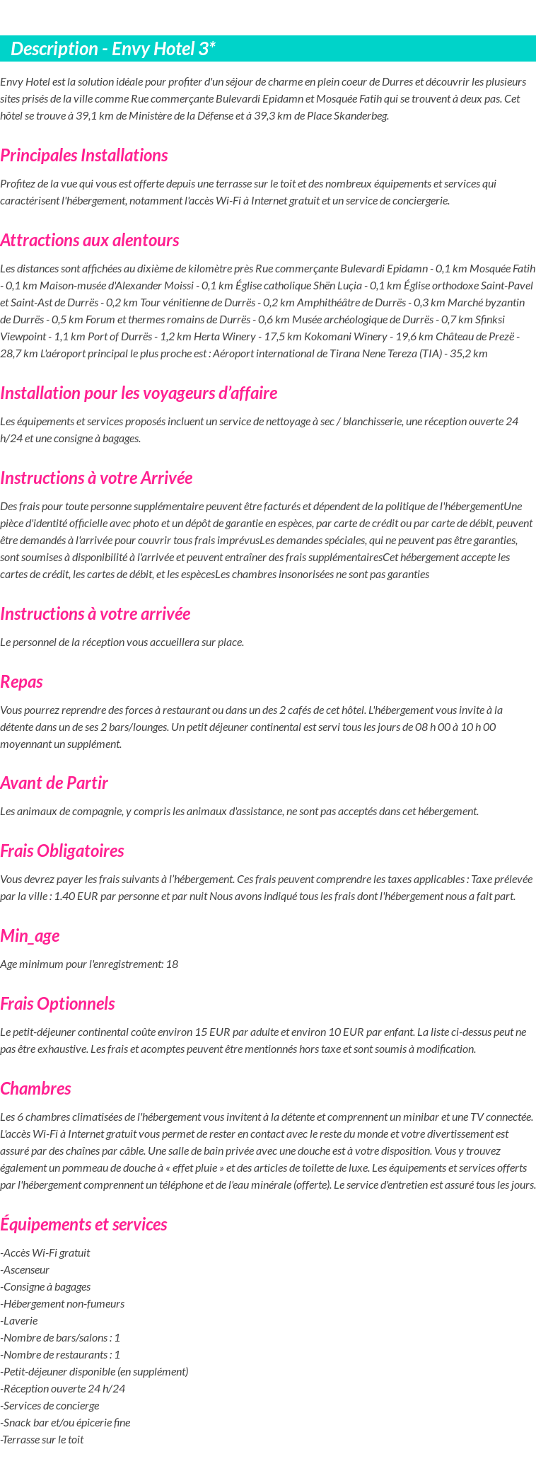 Détails du séjour