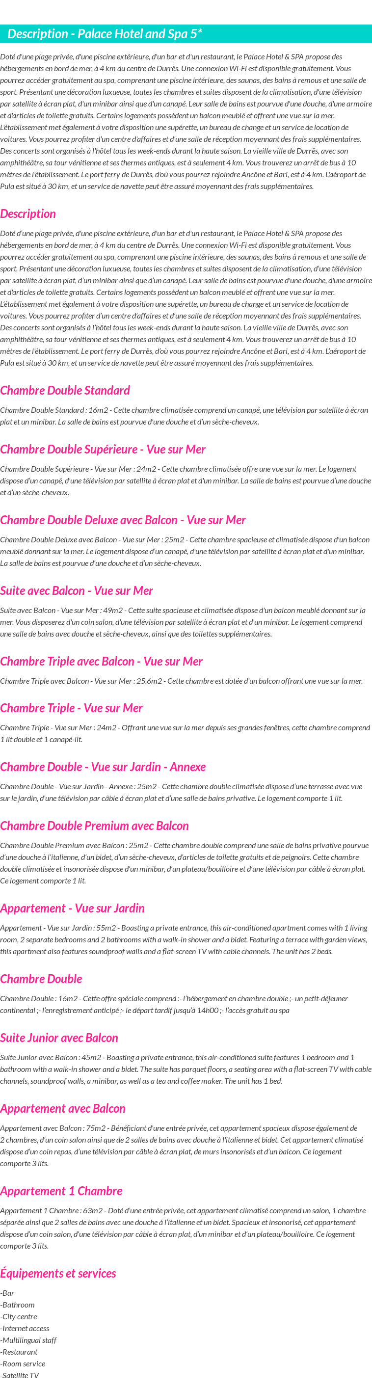 Détails du séjour