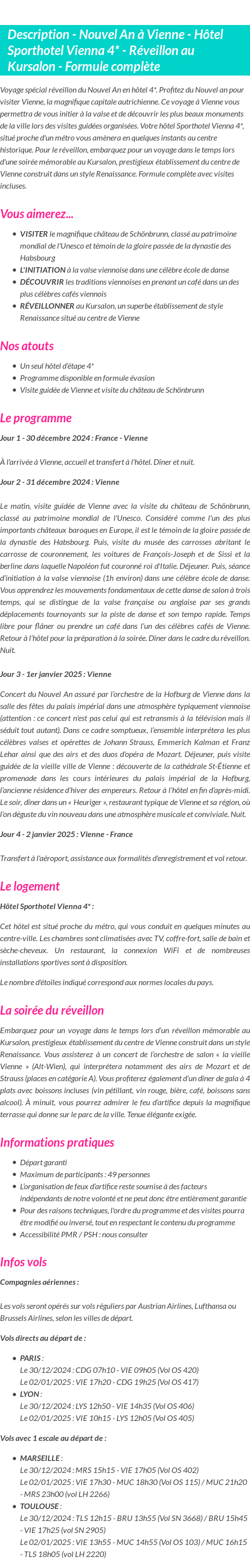 Détails du séjour