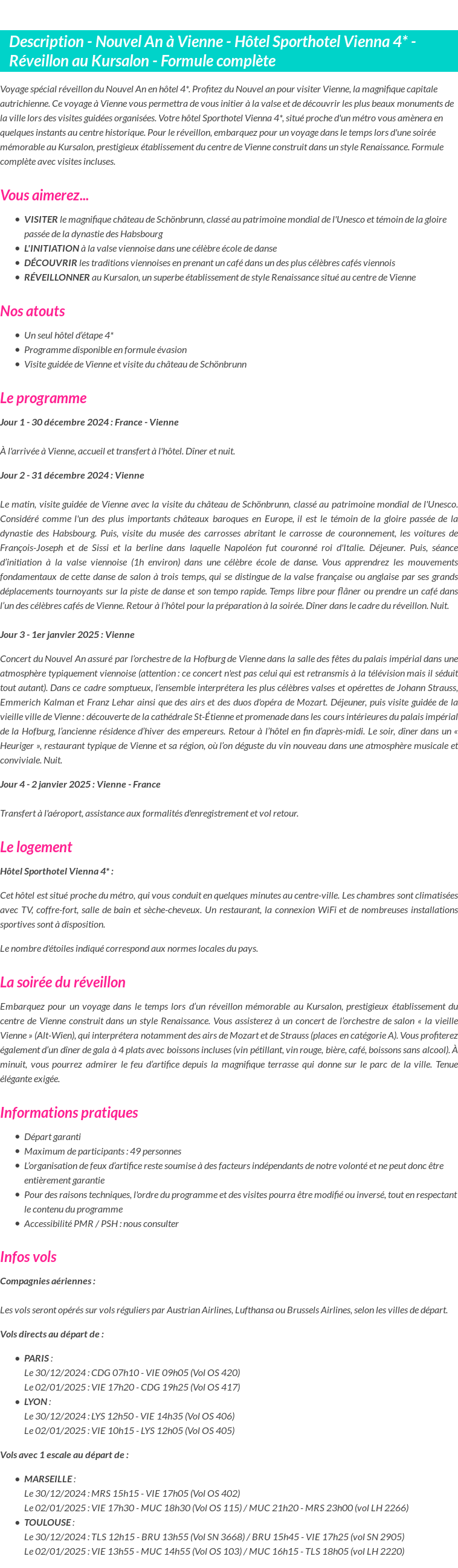 Détails du séjour