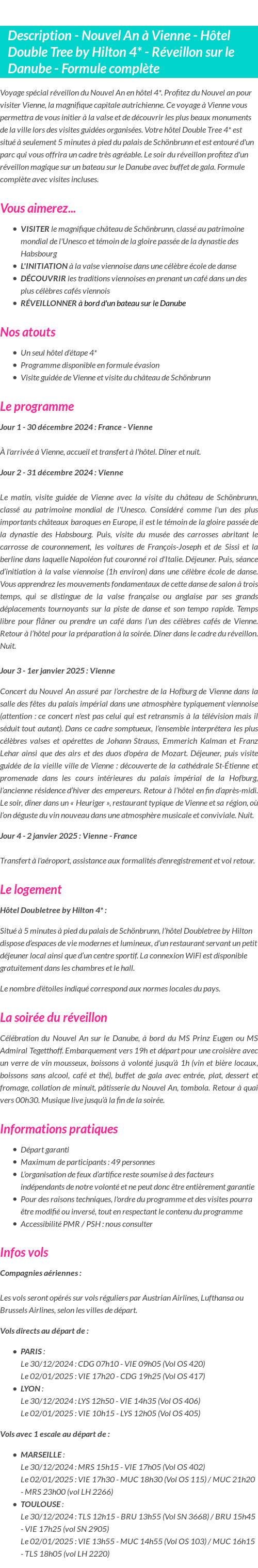 Détails du séjour