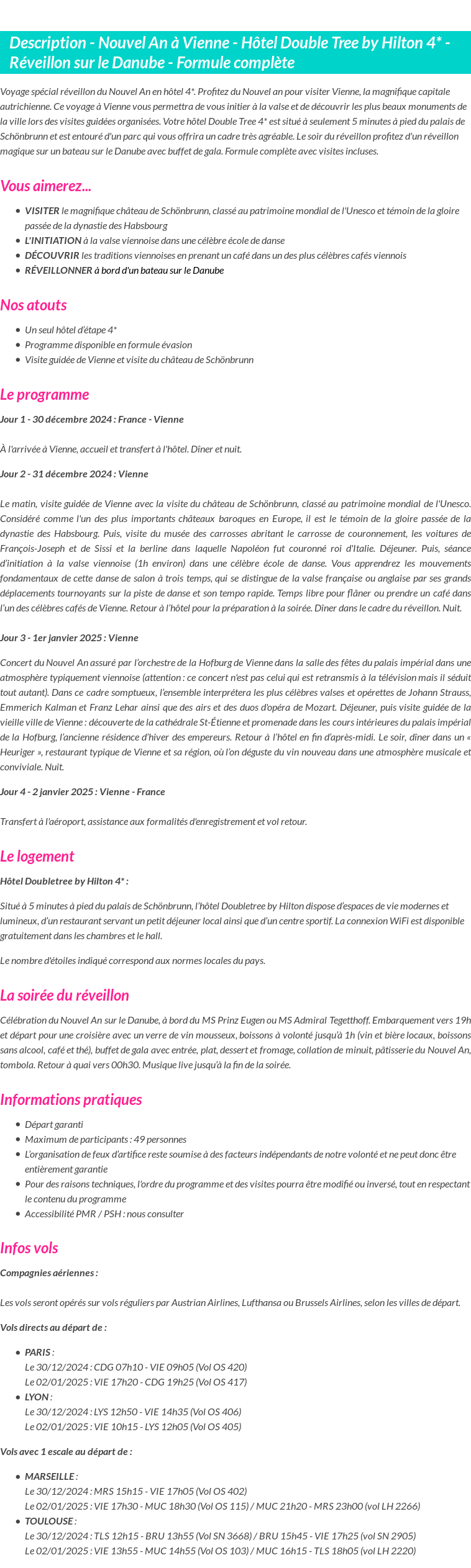Détails du séjour