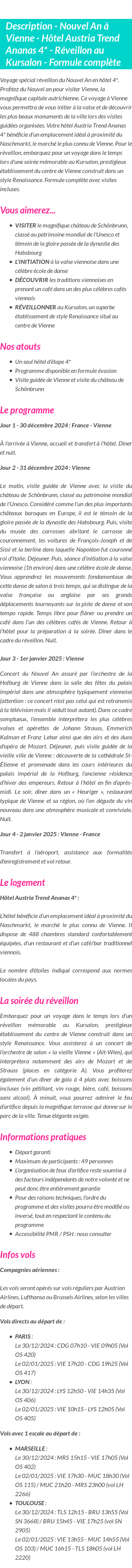 Détails du séjour